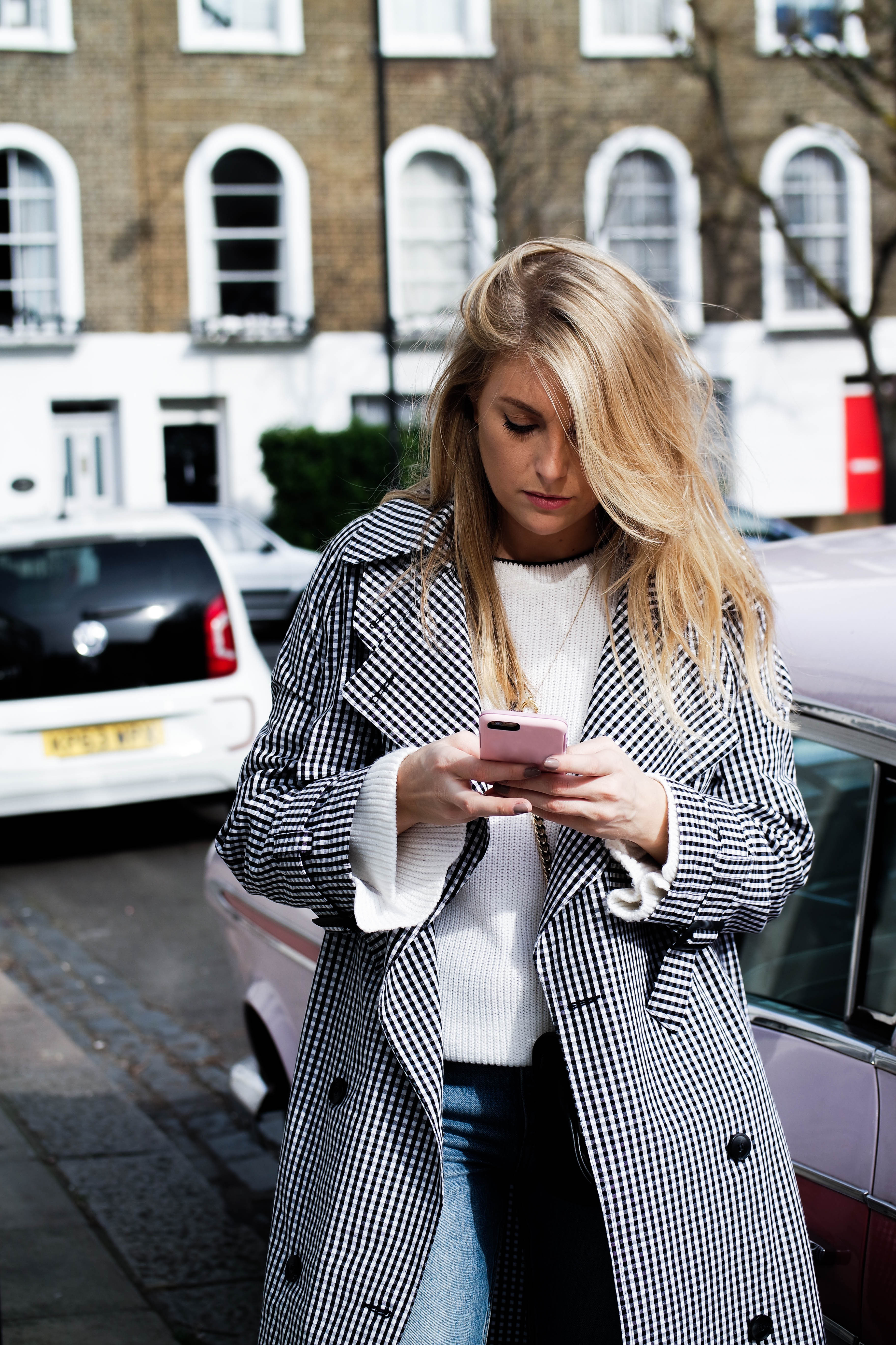 gingham trench coat