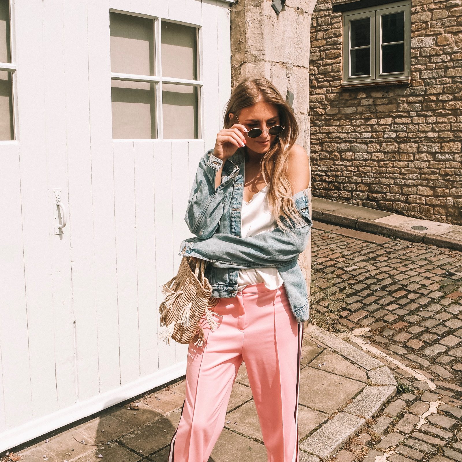 pink track pants outfit